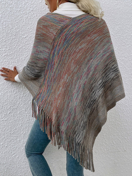 Cozy Gray Fringe Shawl Sweater for Casual Charm