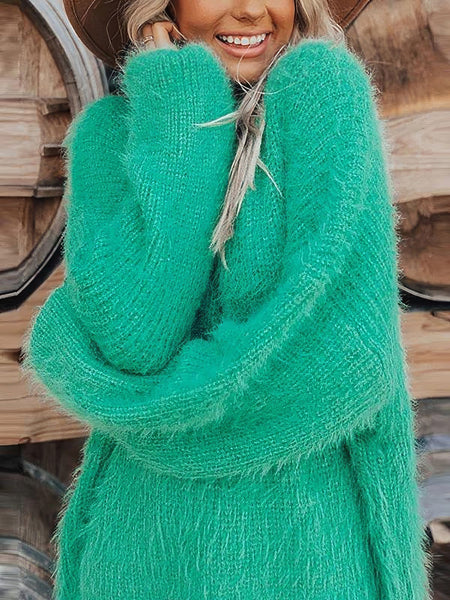 Cozy Round Neck Faux Fur Long Sleeve Sweater