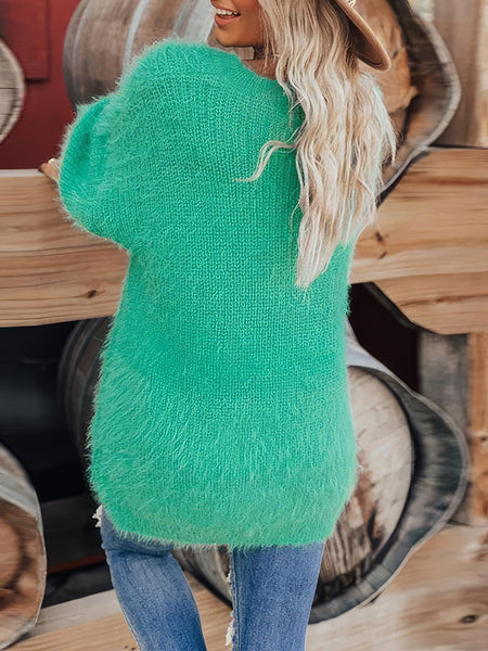 Cozy Round Neck Faux Fur Long Sleeve Sweater