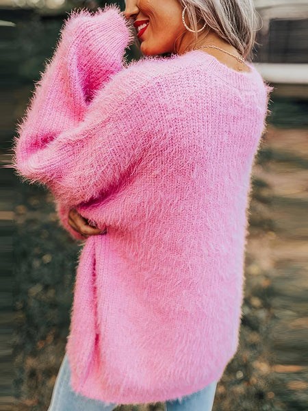 Cozy Round Neck Faux Fur Long Sleeve Sweater