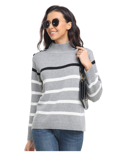 Cozy Stripe High Neck Sweaters