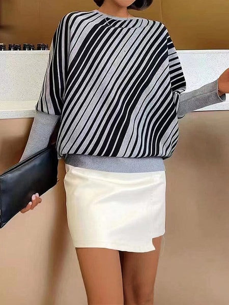 Cozy Striped Knit Sweater with Long Sleeves