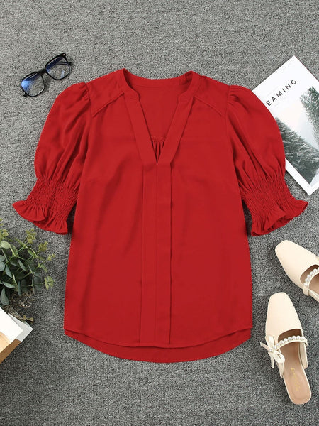 Crimson V-Neck Puff Sleeve Top with practical styling and dependable silhouette control.