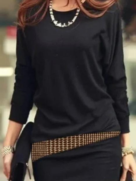 Batwing Style Loose Round Neck Long Sleeve Dress
