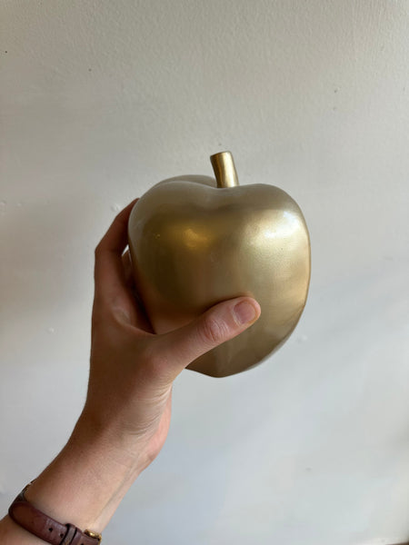 Vintage Heavyweight Gold Ceramic Apple Bookends (Set of 2)