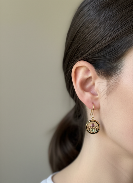 Purple Tulips Wooden Dangle Earrings - Sick Chick (Revelstoke, BC)