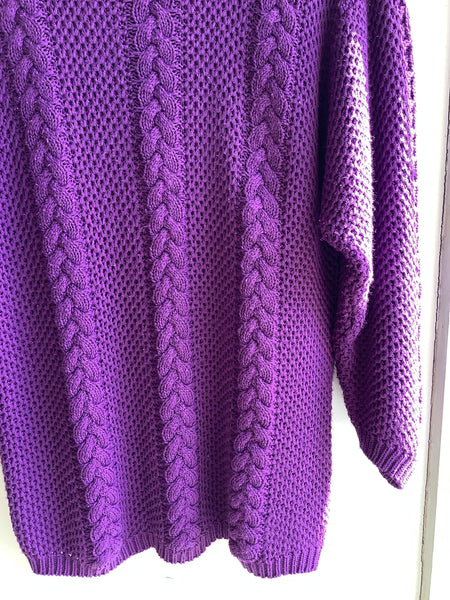 Vintage East West Fashion Purple Cable Knit Sweater
