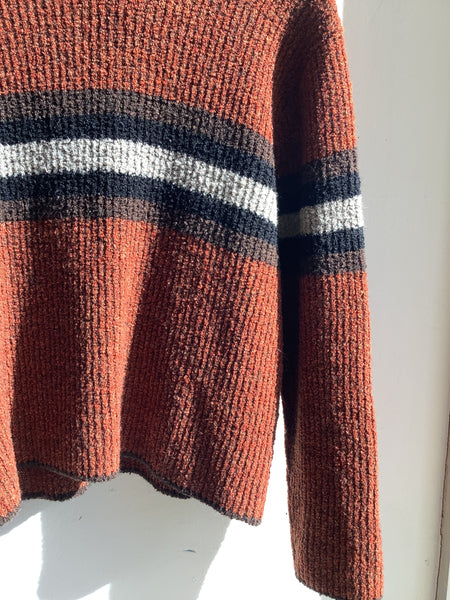 Y2K Rust Striped Turtleneck Sweater