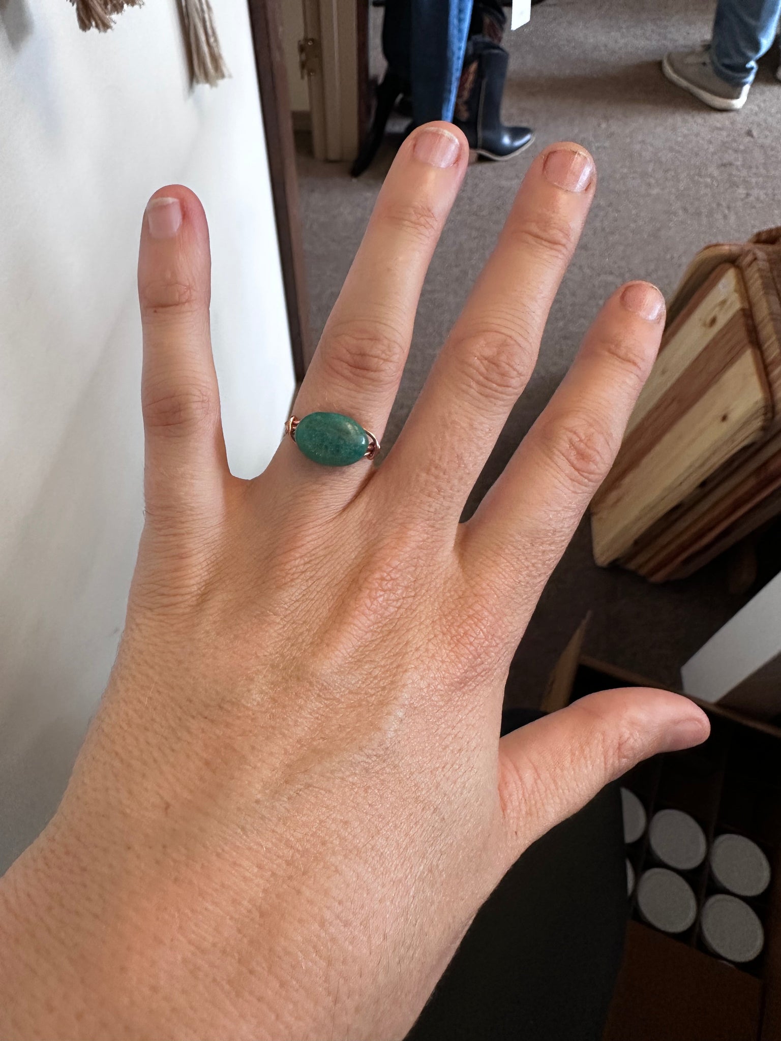 Copper Wire Amazonite Flow Ring
