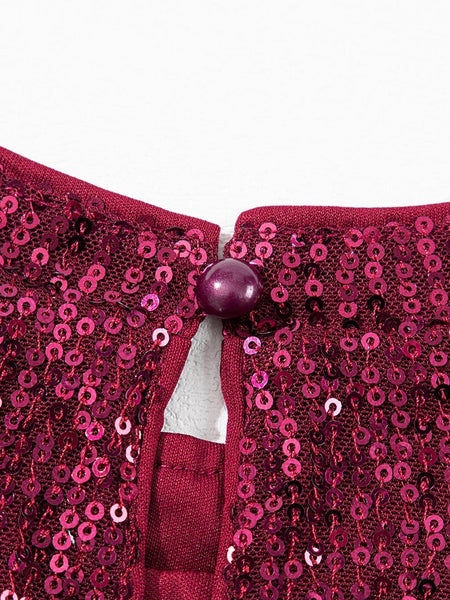 women's burgundy sequin puff sleeve blouse with relaxed silhouette made for easy styling and wardrobe coordination, with premium-like structure and