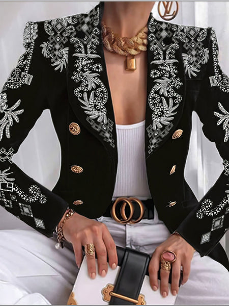 Women's Textured Double-Breasted Gold Button Tailored Blazer