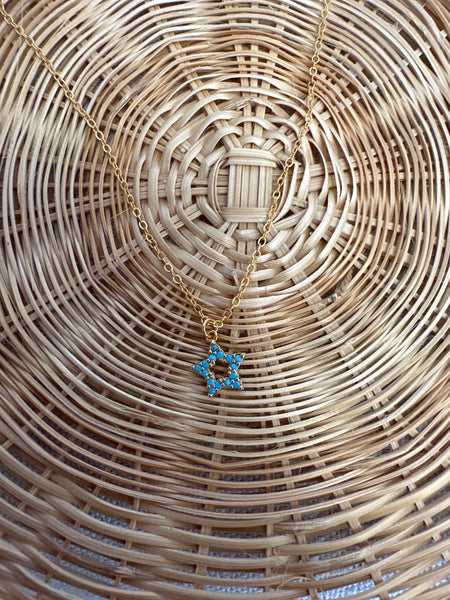 Standout Boutique Blue Star Gem 14k Gold Bond Necklace