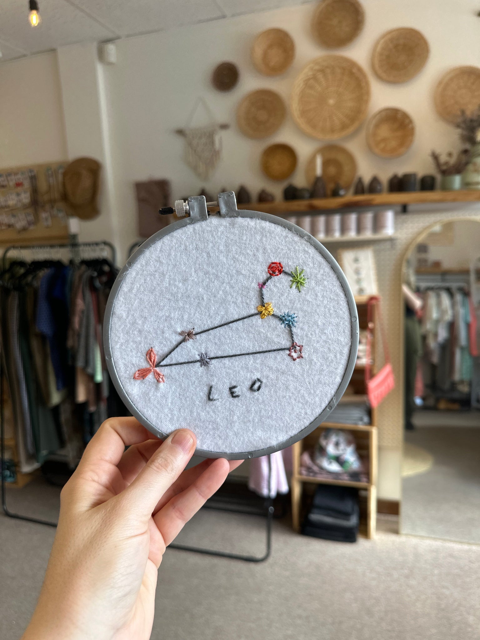 Handmade Leo Embroidered Wall Art