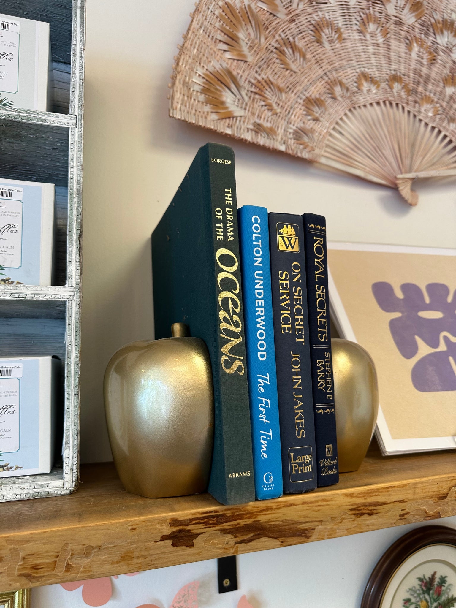 Vintage Heavyweight Gold Ceramic Apple Bookends (Set of 2)