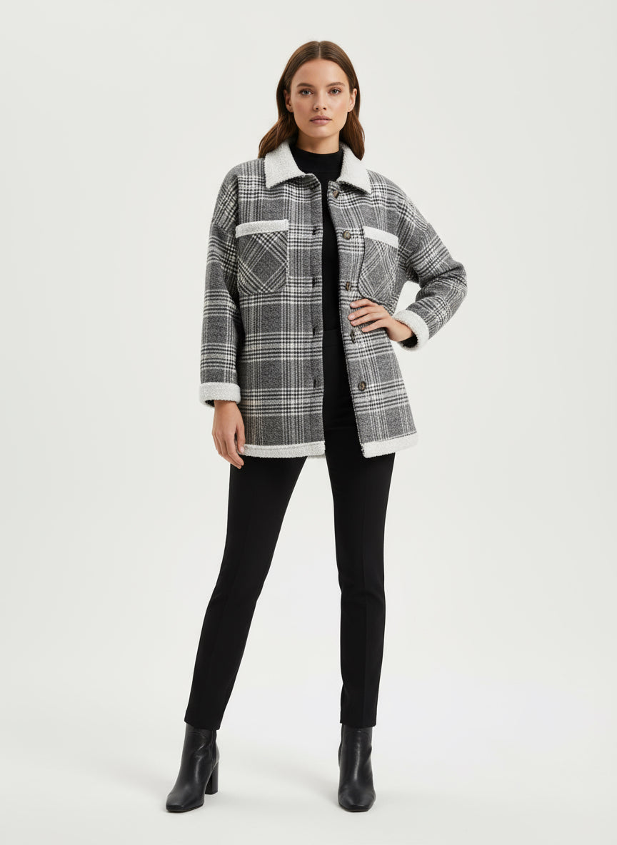 Vintage Plaid Sherpa-Lined Shacket