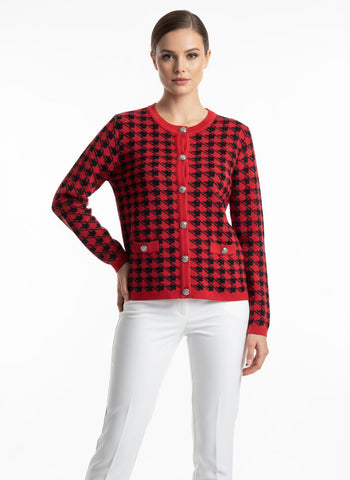 Vintage Red & Black Houndstooth Cardigan