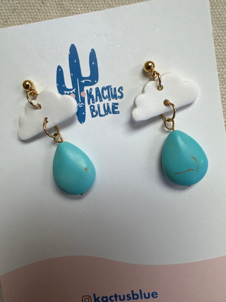 Kactus Blue Raindrop Handmade Clay Earrings
