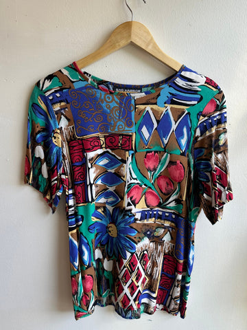 Vintage Garden Riot Blouse | Bold ’90s Floral Patchwork Pattern | Size Medium