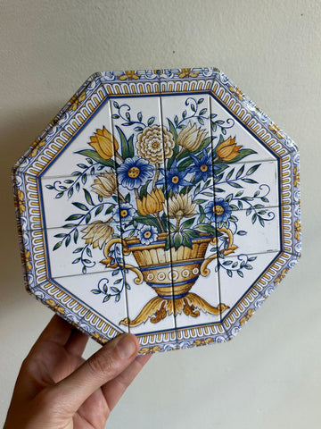 Vintage Floral Tin with Italian Tile Design