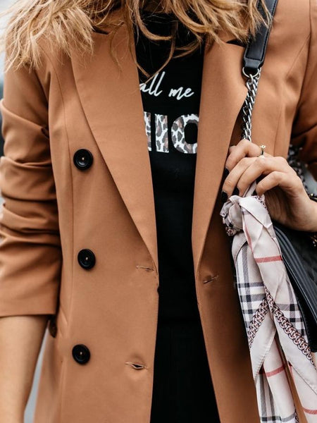 Elegant Double-Breasted Blazer with Long Sleeves