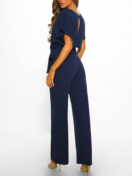 Elegant Lace-up Short-sleeved Women's Romper