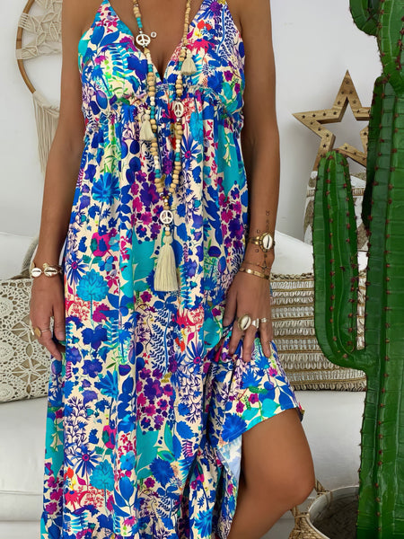 Elegant Printed V-Neck Maxi Dress with Adjustable Sling