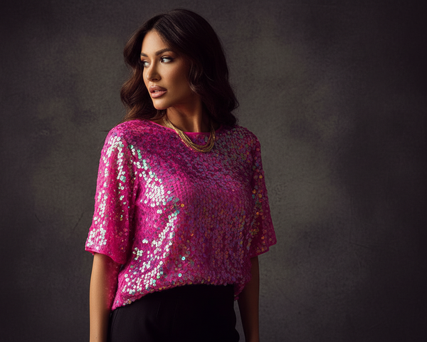 women's elegant sequin top made for easy styling and wardrobe coordination, with premium-like structure and finish. with practical styling and
