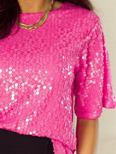 women's elegant sequin top made for easy styling and wardrobe coordination, with premium-like structure and finish. with practical styling and
