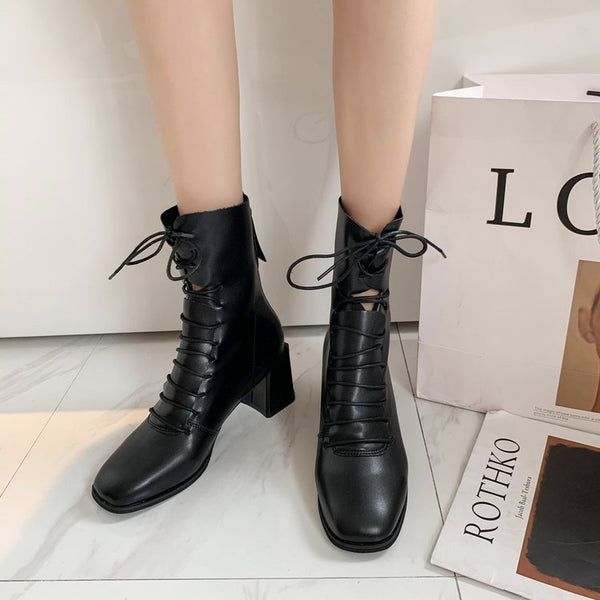 Block Heel Double Lace Boots