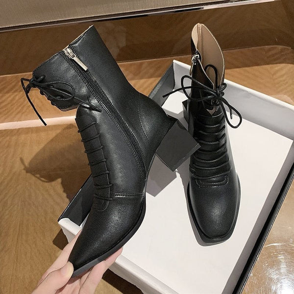 Block Heel Double Lace Boots