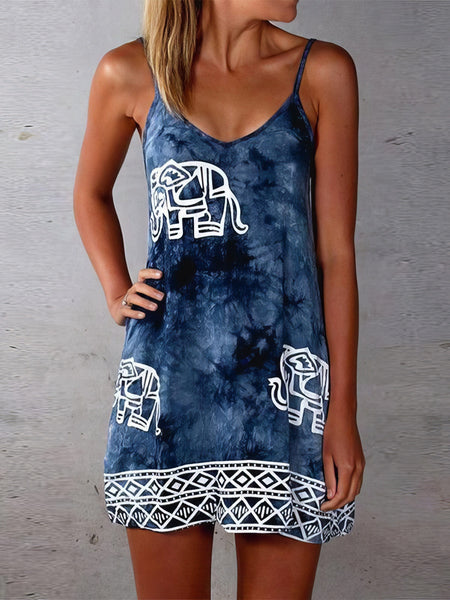 Elephant Print Tie-dye Sleeveless Skirt