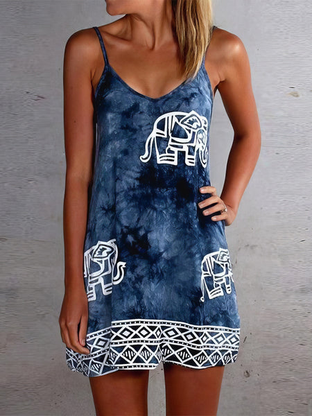 Elephant Print Tie-dye Sleeveless Skirt