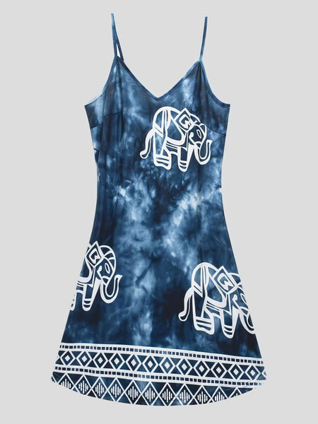 Elephant Print Tie-dye Sleeveless Skirt