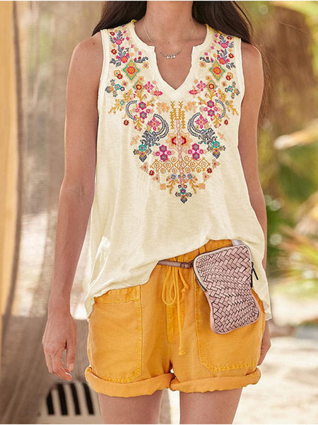 Floral Embroidered Tank Tops