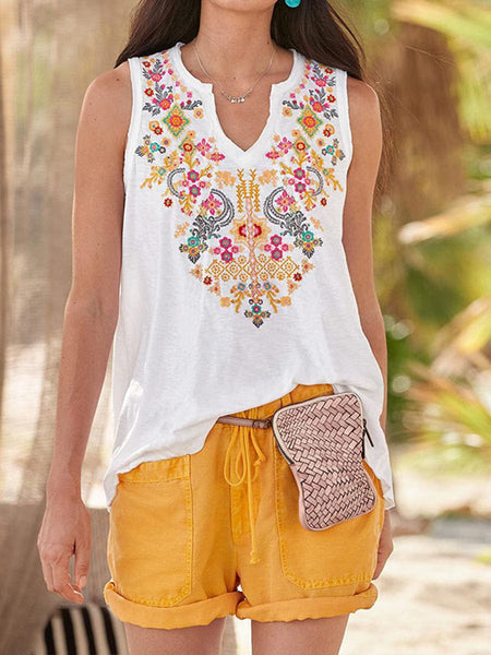 Floral Embroidered Tank Tops