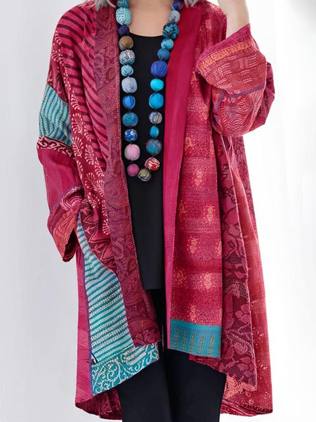 Red and Teal Floral Patchwork Cardigan