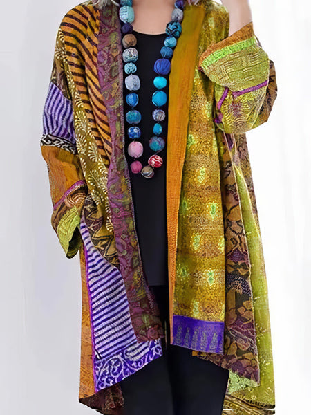 Kantha-Embroidered Patchwork Longline Coat with practical styling and dependable silhouette control.