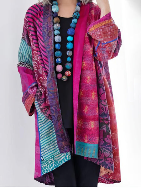 Kantha-Embroidered Patchwork Longline Coat with practical styling and dependable silhouette control.