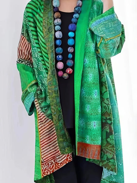 Red and Teal Floral Patchwork Cardigan