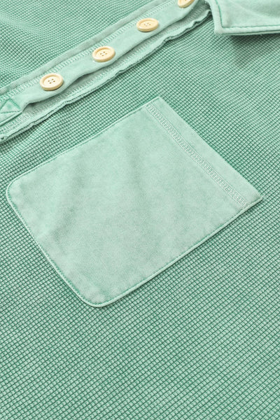 Simple Long Sleeve V-Neck Button Lapel Blouse