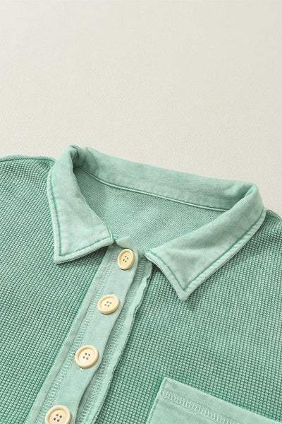 Simple Long Sleeve V-Neck Button Lapel Blouse
