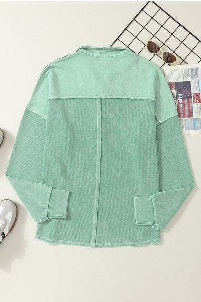 Simple Long Sleeve V-Neck Button Lapel Blouse