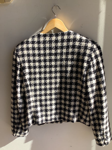Vintage Bianca Black& White Houndstooth Cropped Blazer
