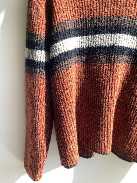 Y2K Rust Striped Turtleneck Sweater