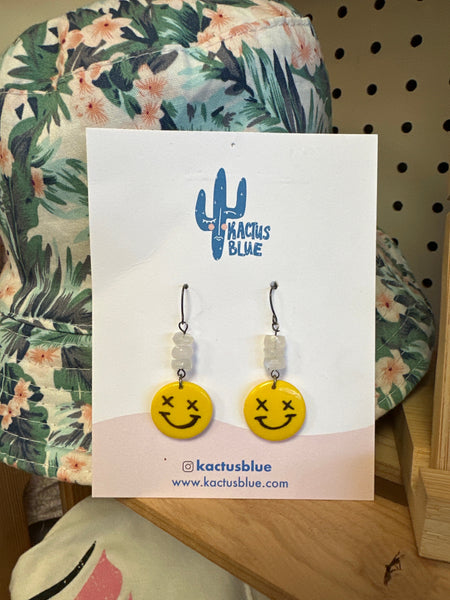 Kactus Blue Smiley Dangle Earrings