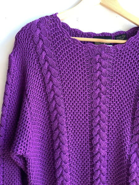 Vintage East West Fashion Purple Cable Knit Sweater