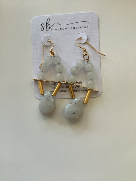 White Jade Agate Gold Dangle Earrings - Standout Boutique (Vancouver, BC)