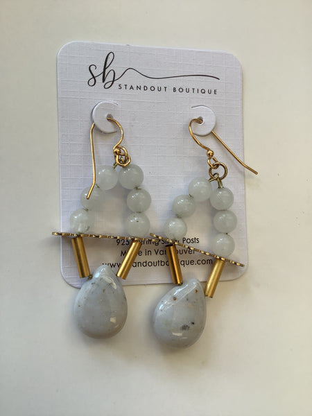 White Jade Agate Gold Dangle Earrings - Standout Boutique (Vancouver, BC)