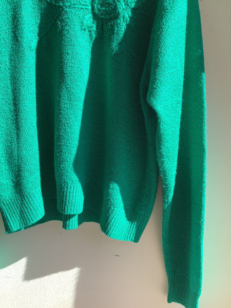 Vintage 90s Kelly Green Textured Knit Sweater
