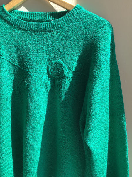 Vintage 90s Kelly Green Textured Knit Sweater